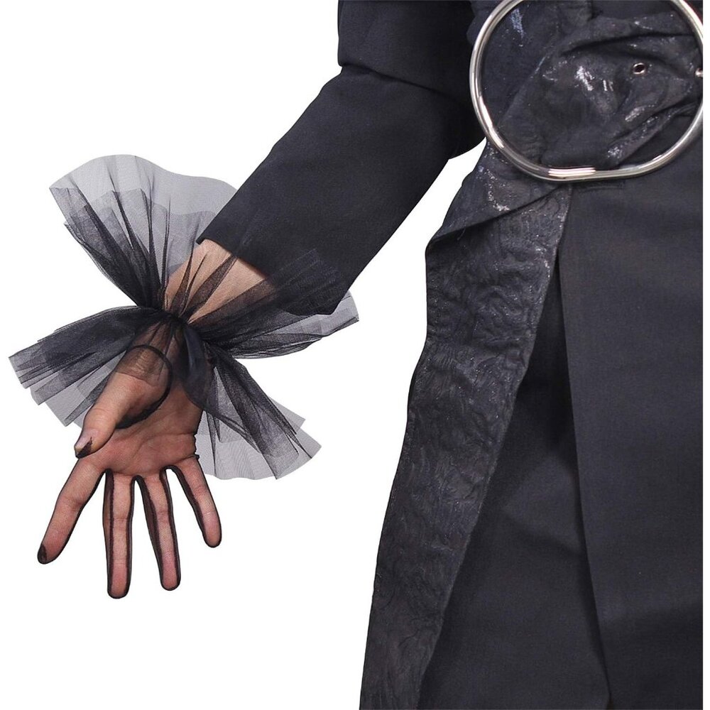 Women's Fashion Black Ruffle Tulle Clown Puffy Cuffs Wrist Gloves Evening Party